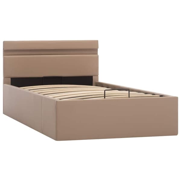 vidaXL hydraulisk opbevaringsseng LED 100x200 cm kunstlæder cappuccino