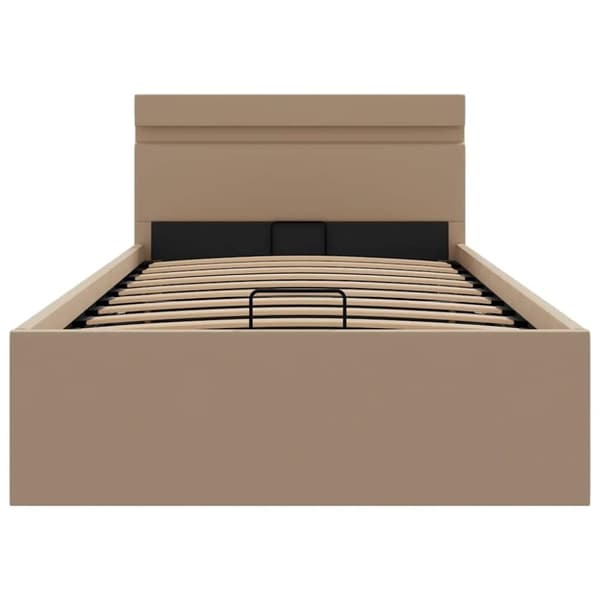 vidaXL hydraulisk opbevaringsseng LED 100x200 cm kunstlæder cappuccino