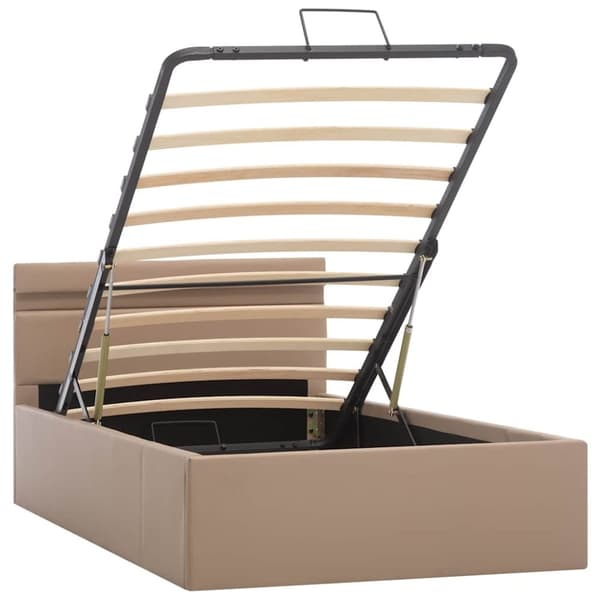 vidaXL hydraulisk opbevaringsseng LED 100x200 cm kunstlæder cappuccino