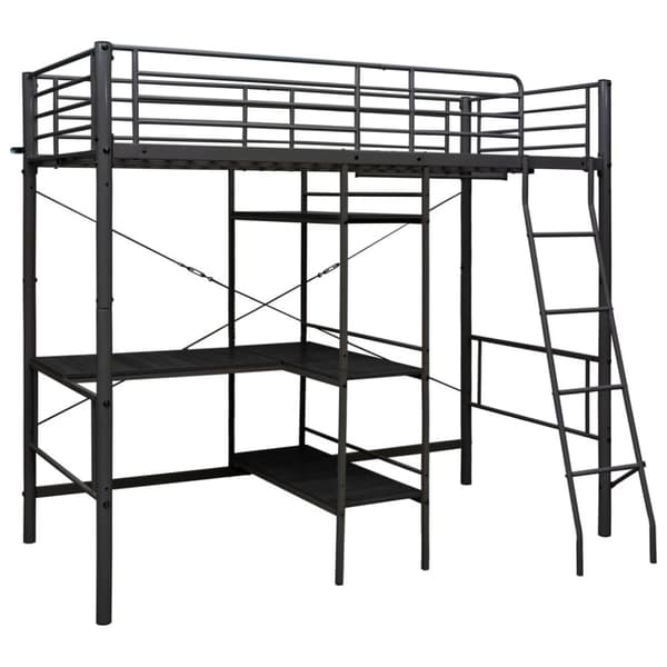 vidaXL Køyeseng med bord ramme svart metall 90x200 cm