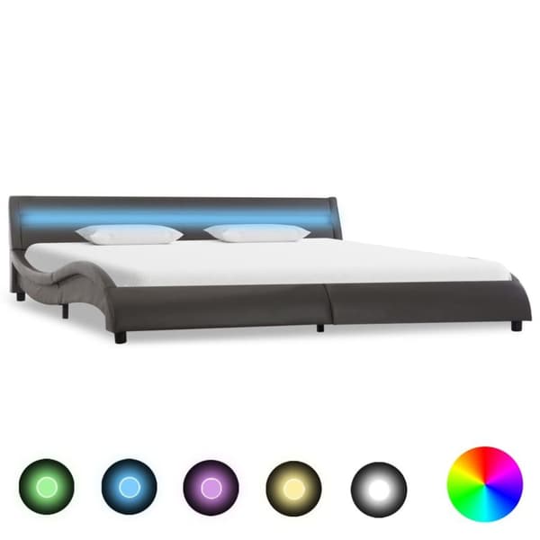 vidaXL sengestel med LED 180 x 200 cm kunstlæder grå change1