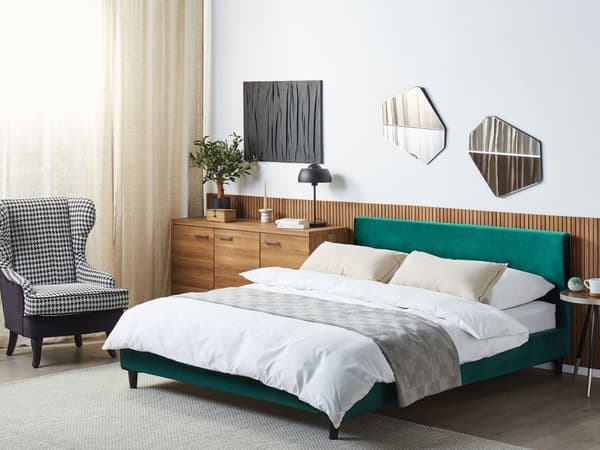 Sengerammebetræk Grøn Velour til Seng 160 x 200 cm Aftagelig Vaskbar