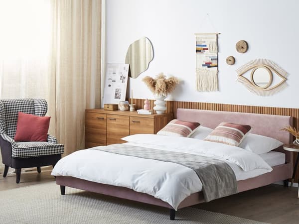 Sengerammebetræk Lyserød Velour til Seng 180 x 200 cm Aftagelig Vaskbar