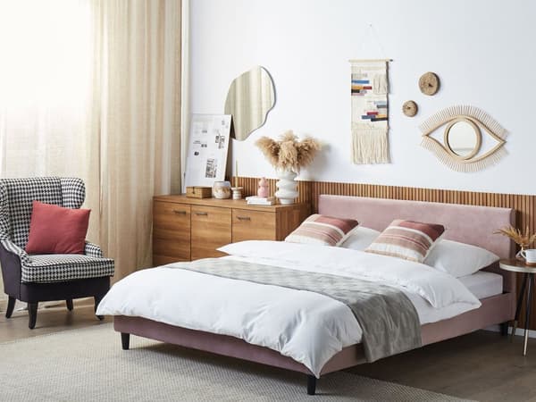 Sengerammebetræk Lyserød Velour til Seng 160 x 200 cm Aftagelig Vaskbar