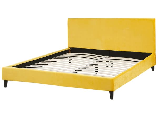 Parisänky keltainen 160 x 200 cm samettiverhoilu sälepohja irrotettava päällinen minimalistinen