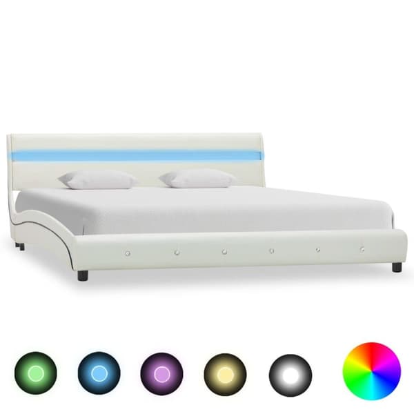 vidaXL Seng/Sengeramme med LED hvit kunstig skinn 150x200 cm change1