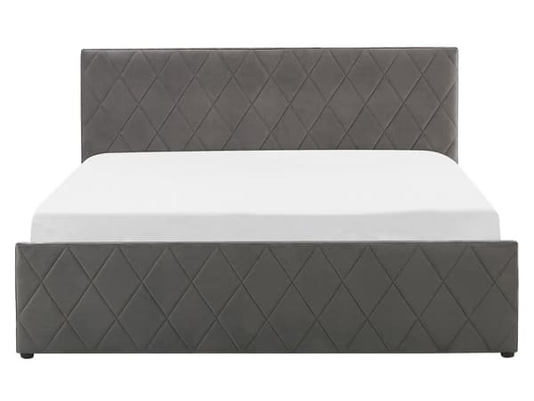 Seng Grå Velour 160 x 200 cm Moderne Blød Dobbeltseng med Opbevaring Diamant Rombe Mønster Quiltet Sengeramme Soveværelse Inspiration