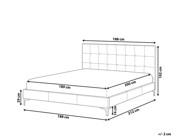 Sengeramme Grå fløjlspolstring 180 x 200 cm med affjedret lamelbund og knap tuftet hovedgærde