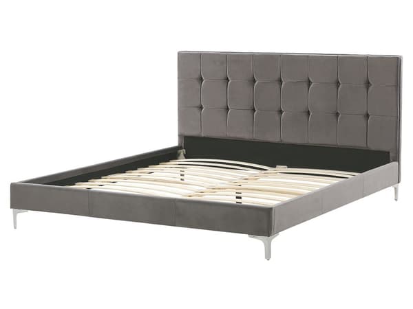 Sänky harmaa sametti verhoilu 160 x 200 cm sälepohja napitettu sängynpääty moderni tyyli