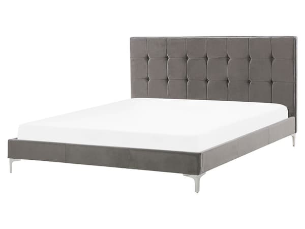 Sänky harmaa sametti verhoilu 160 x 200 cm sälepohja napitettu sängynpääty moderni tyyli