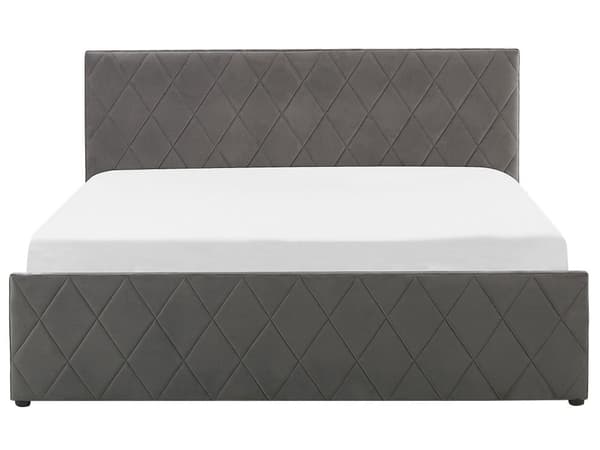 Sänky harmaa sametti verhoilu säilytystila 180 x 200 cm timantti tikattu sängynpääty moderni tyyli