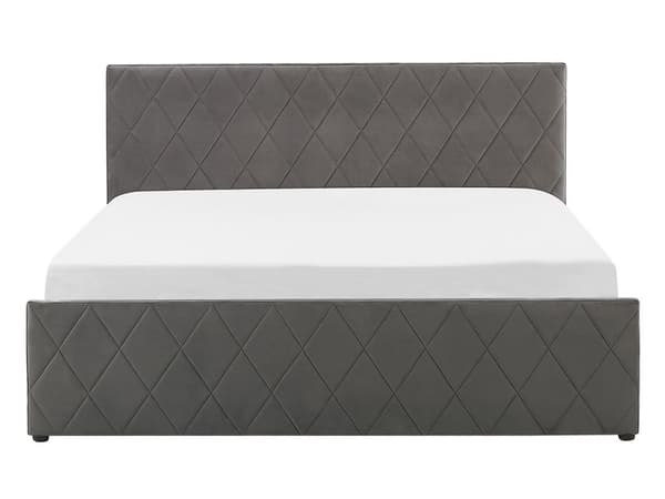 Sänky harmaa sametti verhoilu säilytystila 140 x 200 cm timantti tikattu sängynpääty moderni tyyli