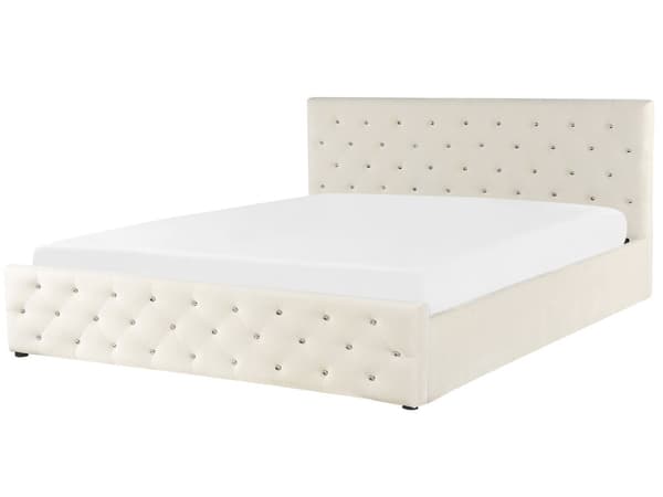 Parisänky vaalea beige 180 x 200 cm sametti sälepohja tuftattu koristetimantit chesterfield-tyyli glamour