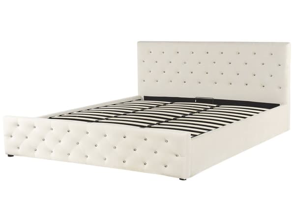 Parisänky vaalea beige 180 x 200 cm sametti sälepohja tuftattu koristetimantit chesterfield-tyyli glamour