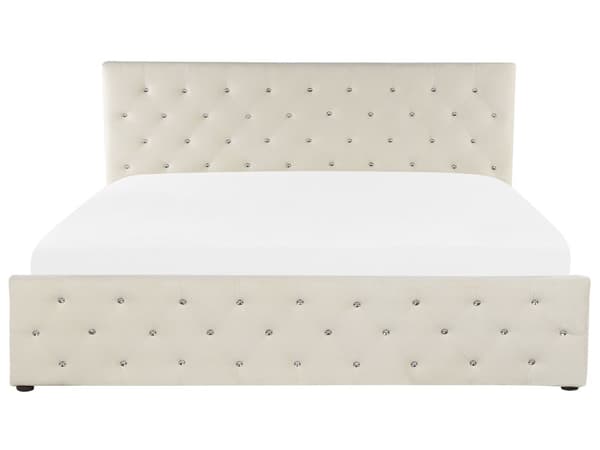 Parisänky vaalea beige 180 x 200 cm sametti sälepohja tuftattu koristetimantit chesterfield-tyyli glamour
