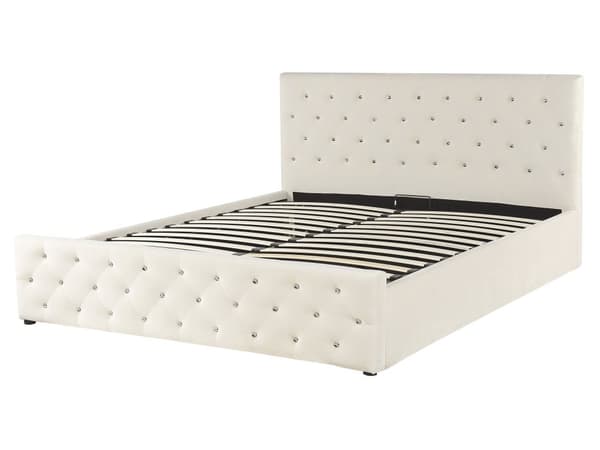Parisänky vaalea beige 160 x 200 cm sametti sälepohja tuftattu koristetimantit chesterfield-tyyli glamour