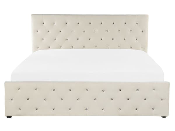 Parisänky vaalea beige 160 x 200 cm sametti sälepohja tuftattu koristetimantit chesterfield-tyyli glamour