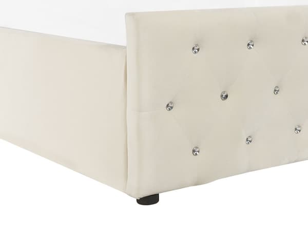 Parisänky vaalea beige 160 x 200 cm sametti sälepohja tuftattu koristetimantit chesterfield-tyyli glamour