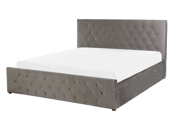 Parisänky harmaa 140 x 200 cm sametti sälepohja tuftattu koristetimantit chesterfield-tyyli glamour