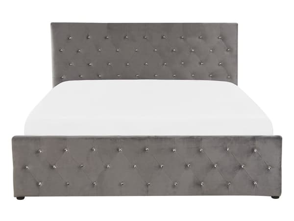 Parisänky harmaa 140 x 200 cm sametti sälepohja tuftattu koristetimantit chesterfield-tyyli glamour