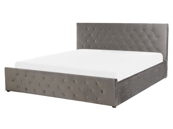 Parisänky harmaa 160 x 200 cm sametti sälepohja tuftattu koristetimantit chesterfield-tyyli glamour