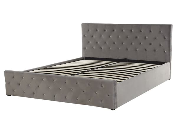 Parisänky harmaa 160 x 200 cm sametti sälepohja tuftattu koristetimantit chesterfield-tyyli glamour
