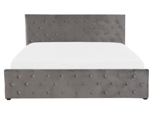 Parisänky harmaa 160 x 200 cm sametti sälepohja tuftattu koristetimantit chesterfield-tyyli glamour