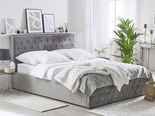 Parisänky harmaa 160 x 200 cm sametti sälepohja tuftattu koristetimantit chesterfield-tyyli glamour