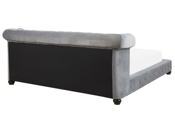 Parisänky vaaleanharmaa 180 x 200 cm sametti sälepohja napitettu chesterfield retro tyyli