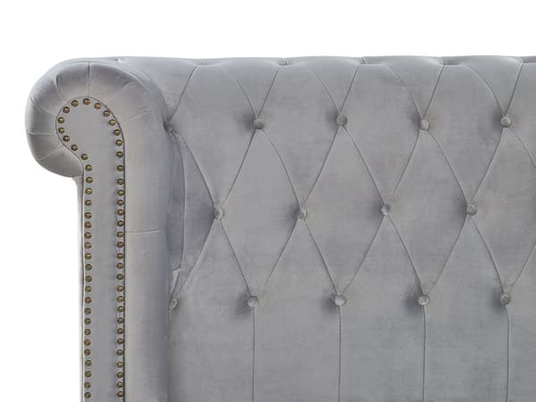 Parisänky vaaleanharmaa 180 x 200 cm sametti sälepohja napitettu chesterfield retro tyyli
