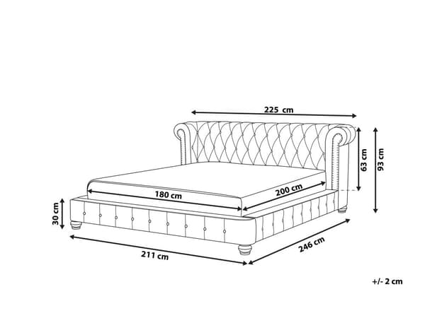 Dobbeltseng Grå Velour 180 x 200 cm Dekorativ Quiltet Tuftet Polstret Sengegavl med Lav Senge Ramme Futon Stil Retro Soveværelse Design