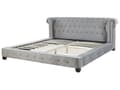Miniatyrbillede 6 af 10: Dobbeltseng Grå Velour 180 x 200 cm Dekorativ Quiltet Tuftet Polstret Sengegavl med Lav Senge Ramme Futon Stil Retro Soveværelse Design