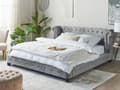 Miniatyrbillede 2 af 10: Dobbeltseng Grå Velour 180 x 200 cm Dekorativ Quiltet Tuftet Polstret Sengegavl med Lav Senge Ramme Futon Stil Retro Soveværelse Design