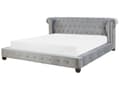 Miniatyrbillede 1 af 10: Dobbeltseng Grå Velour 180 x 200 cm Dekorativ Quiltet Tuftet Polstret Sengegavl med Lav Senge Ramme Futon Stil Retro Soveværelse Design
