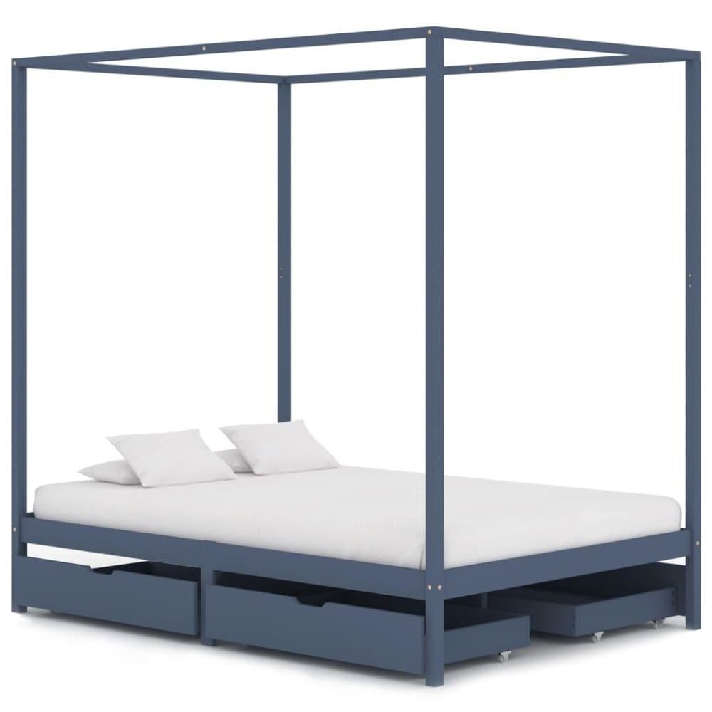 vidaXL Himmelsäng med 4 lådor grå massiv furu 140x200 cm