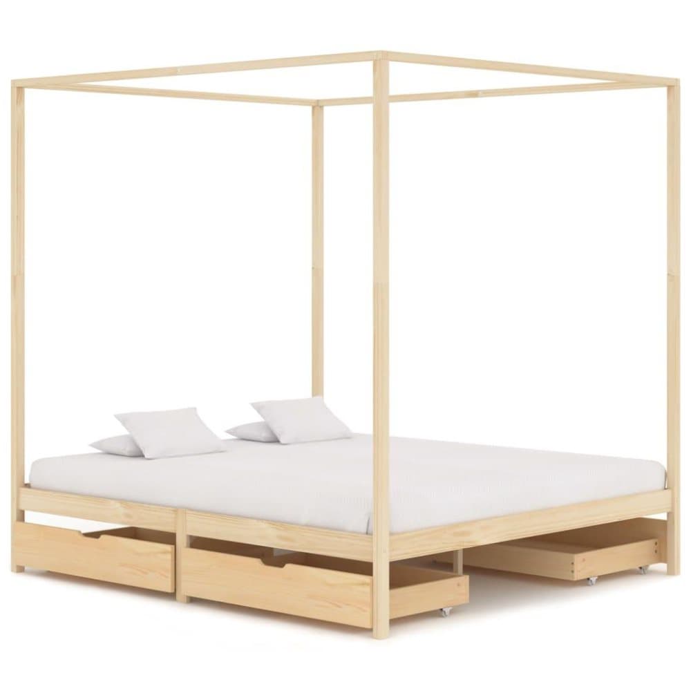 vidaXL Himmelsäng med 4 lådor massiv furu 160x200 cm