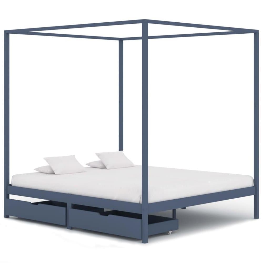 vidaXL Himmelsäng med 2 lådor grå massiv furu 160x200 cm