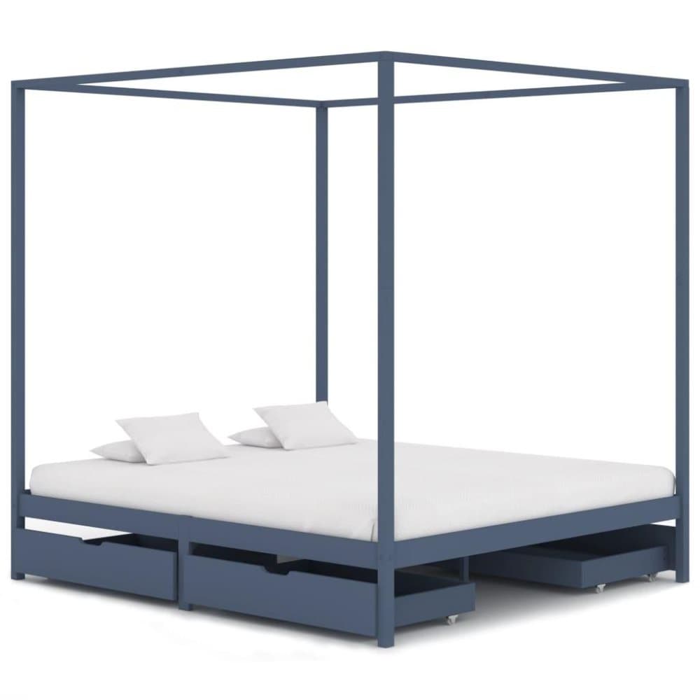 vidaXL Himmelsäng med 4 lådor grå massiv furu 160x200 cm