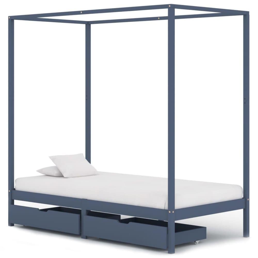 vidaXL Himmelsäng med 2 lådor grå massiv furu 100x200 cm