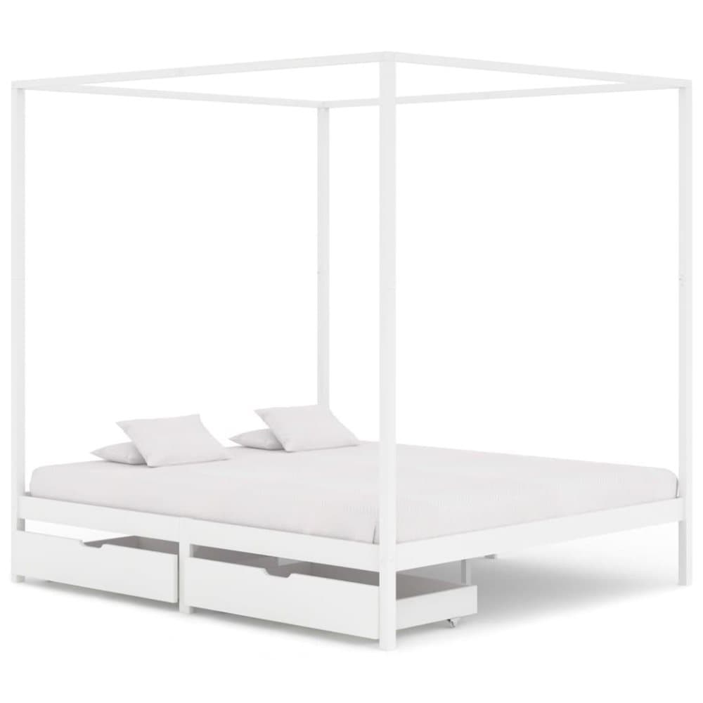 vidaXL Himmelsäng med 2 lådor vit massiv furu 180x200 cm