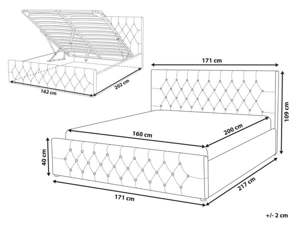 Dubbelsäng Grå Sammet med Förvaring 160 x 200 cm Sängram Tuftad Huvudgavel