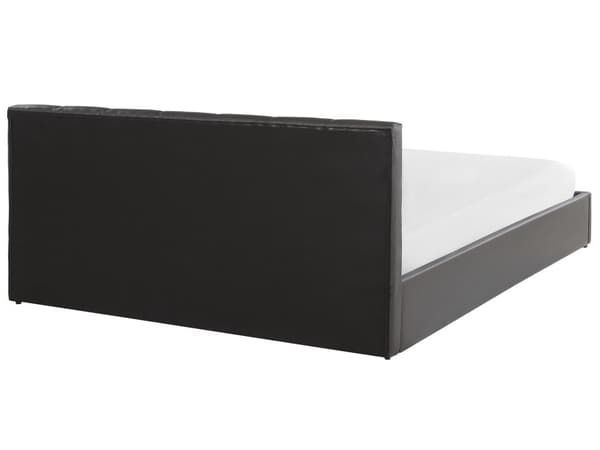 Dubbelsäng med Förvaring Grå Konstläder Klädd Sängram 180 x 200 cm Lamellbas Huvudgavel