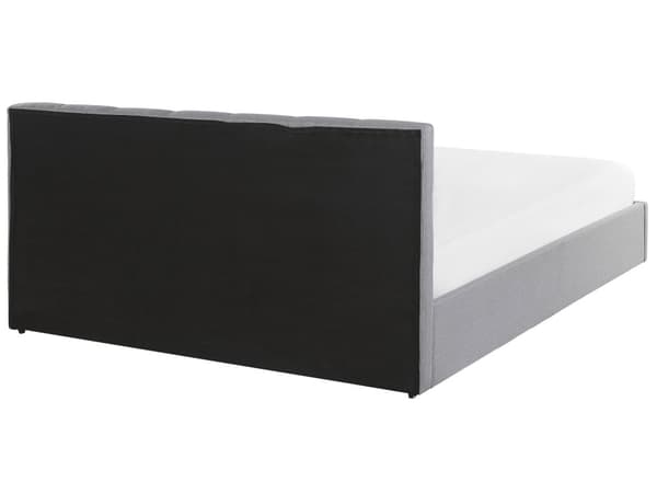 Dubbelsäng med Förvaring Ljusgrå Konstläder Klädd Sängram 180 x 200 cm Lamellbas Huvudgavel