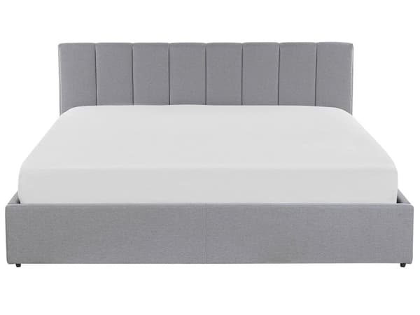 Seng i Grå Stof Polster 180 x 200 cm 2 Pers Dobbeltseng med Opbevaring Lamelbund til Sengetøj Puder og Dekorativ Soveværelse Quiltet Sengegavl