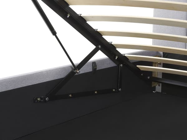 Seng i Grå Stof Polster 180 x 200 cm 2 Pers Dobbeltseng med Opbevaring Lamelbund til Sengetøj Puder og Dekorativ Soveværelse Quiltet Sengegavl