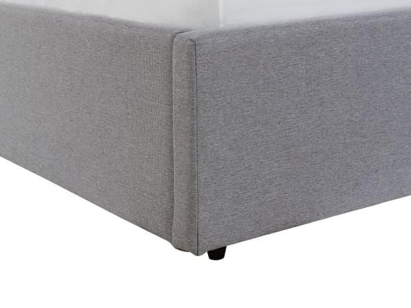 Seng i Grå Stof Polster 180 x 200 cm 2 Pers Dobbeltseng med Opbevaring Lamelbund til Sengetøj Puder og Dekorativ Soveværelse Quiltet Sengegavl