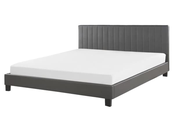 Seng Grå Læder 160 x 200 cm Dobbeltseng Sengeramme med Lamelbund Polstret Quiltet Sengegavl Moderne Komfortabel til Soveværelse