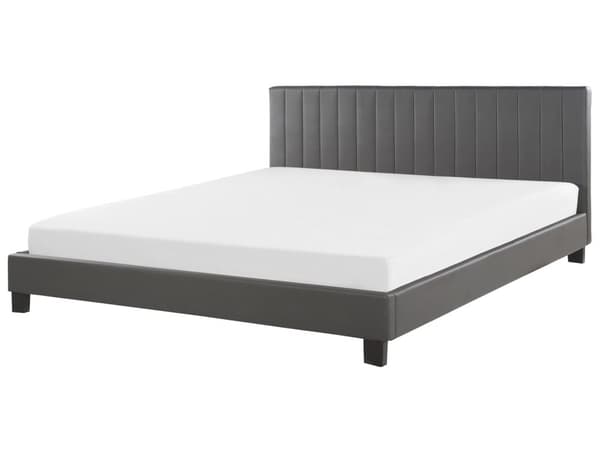 Seng Grå Læder 180 x 200 cm Dobbeltseng Sengeramme med Lamelbund Polstret Quiltet Sengegavl Moderne Komfortabel til Soveværelse