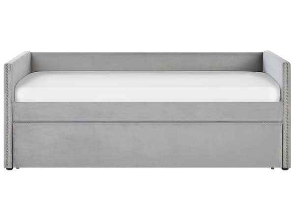 Sohvasänky vaaleanharmaa 90 x 200 cm samettiverhoilu ulosvedettävä lisävuode sälepohja moderni