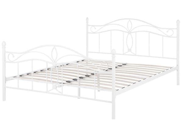 Seng Hvid Metal 140 x 200 cm Moderne Trekvart Metalseng til Pigeværelset Indretning Sengeramme med Dekorativ Hovedgærde